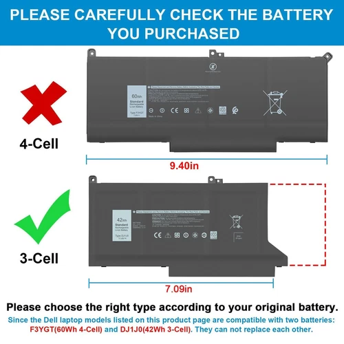 ✅DJ1J0 Laptop Battery for Dell Latitude 12 7280 7290 13 7380 7390 14 7480 7490 - Picture 2 of 5