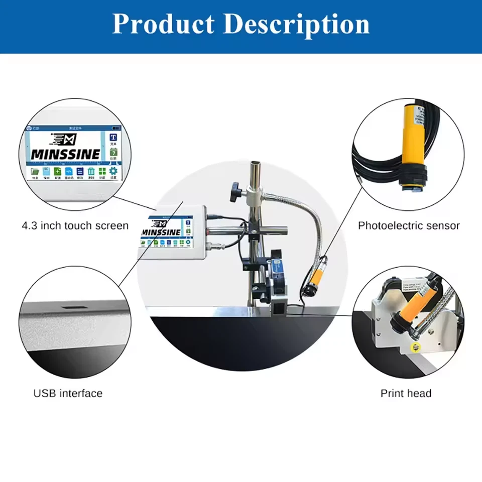 Conveyor Belt Inkjet Printer 4.3" Screen QR Code Logo Batch Number Expiry Date - image 4 of 4