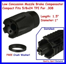 Low Concussion Muzzle Brake Compensator Compact Fits 5/8x24 TPI For .308