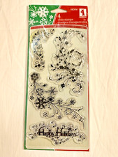 Inkadinkado - Clear Cling Stamps - Winter Trails Snowflake Design Happy Holidays