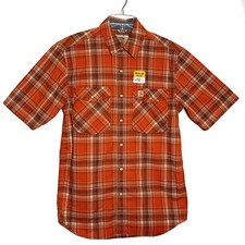 CARHARTT Men  s Rugged Flex Relaxed Fit Shirt Orange Plaid SS Relaxed Small S