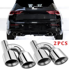 Pair 2.5in Quad 4 Out Dual Wall Exhaust Tips Slant Cut For Volkswagen Golf Gti