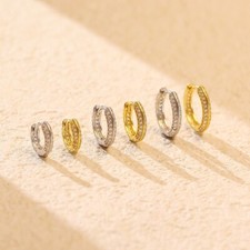 6/8/10mm Women Men S925 Sterling Silver CZ Huggie Hoop Earring Allergy free