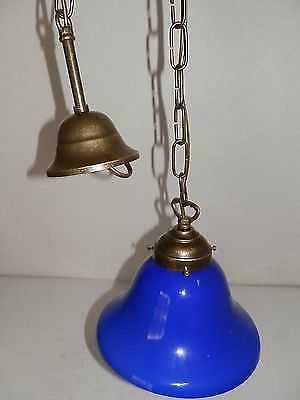 Lampadario Sospensione Design Ottone e Vetro Opale Blu 19 cm E27