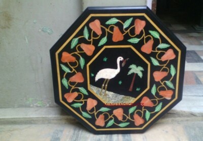 12'' Black Marble center coffee Table Top antique pietra dura wall panel decor