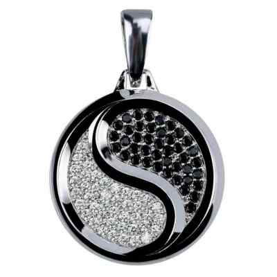 14k White Gold Finish 1Ct Round Black & White Diamond Cluster Charm Pendant