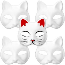 5PCS Cat Masks White Paper Blank Hand Painted Masks Masquerade Costume Cosplay