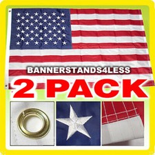 2 PACK - 3x5 Ft American USA Flag Embroidered Nylon Deluxe Flags