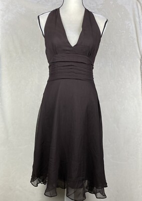Vintage 90s Robbie Bee Halter Dress Womens 12 Brown 100% Silk