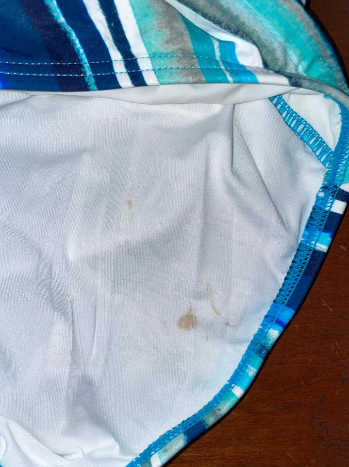 $134 Carmen Marc Valvo Cuello en V Sobrepelliz UNA Pieza Azul Talla 10 (MANCHADO) Foto 2 de 4