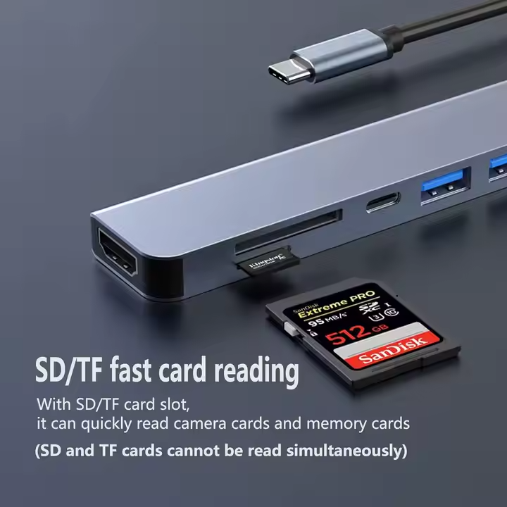 USB C Hub Adapter 7 in 1 4k HDMI Output Card Read and USB Hub with HDMI Support