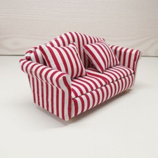 Dollhouse 1/12 Scale Miniature Vintage Cloth Sofa with Pillow Red Furniture
