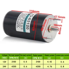 DC12V/24V 180W Variable Speed Permanent Magnet Motor Reversible CW/CCW New