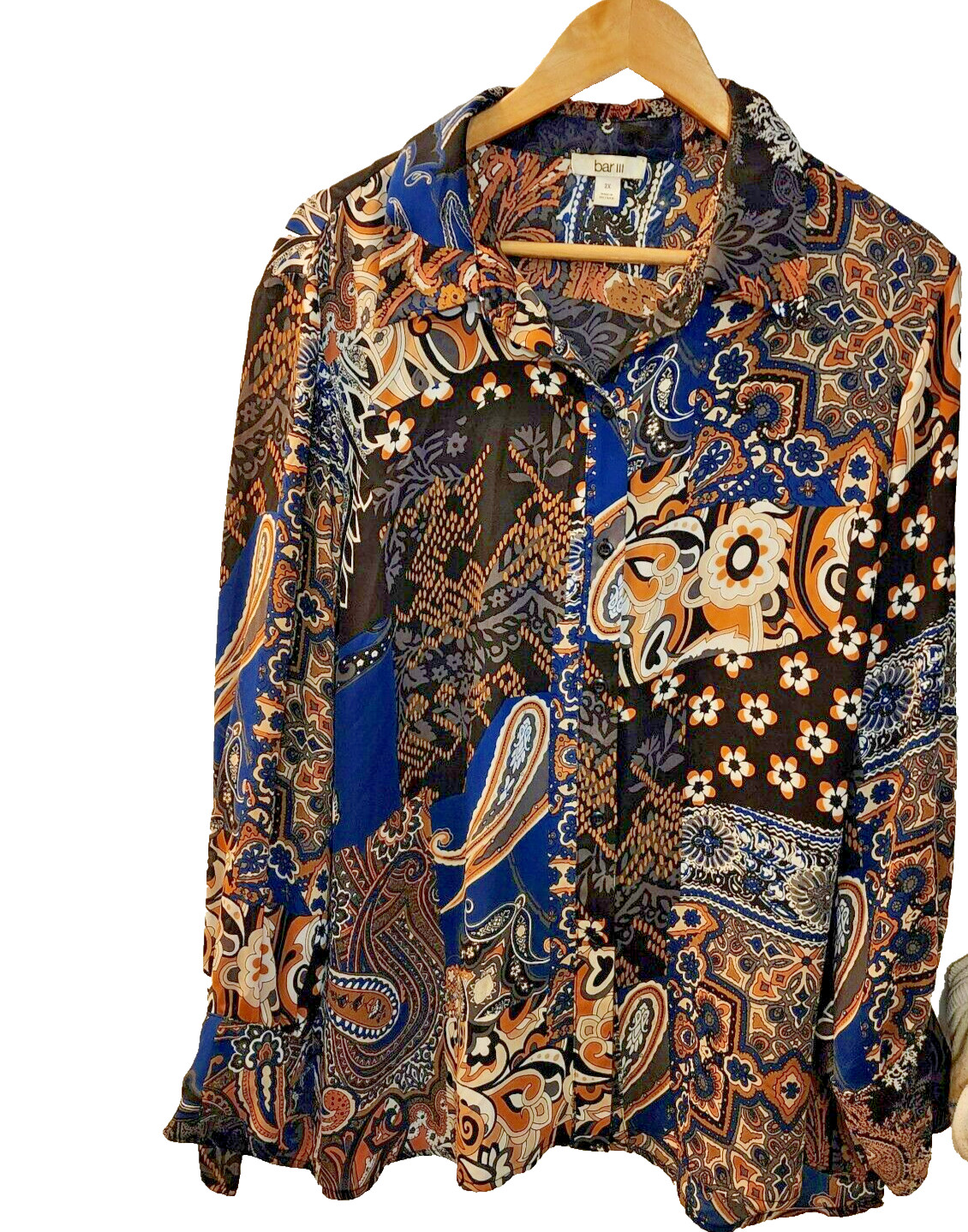 bar III Patchwork Print Long Sleeve Button Down S… - image 6