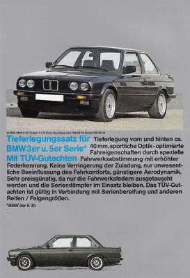BMW 3 3er E30 5 5er E28 Tieferlegung Tuning Prospekt Brochure Sheet 80er Jahr 95