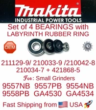 MAKITA Set of 4 Bearings + Labyrinth R/Ring for 9557NB /PB 9554NB 9558PB GA4530