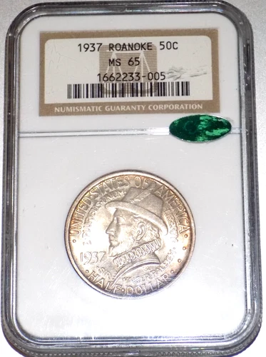 1937 US ROANOKE 50c COMMEMORATIVE SILVER COIN NGC MINT STATE 65 CAC CERTIFIED