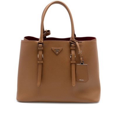 Prada Medium Saffiano Cuir Double Handle Satchel Pre-Loved Brown
