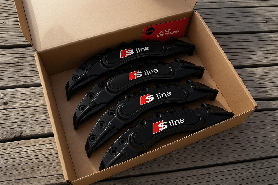 4x Cubiertas de pinza de freno negras actualización deportiva para Audi A1 A3 A4 A5 A6 Q3 Q5 S-Line Foto 2 de 4