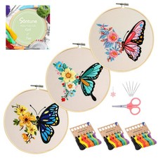 3 Pack Embroidery Kit for Beginners Adults Cross Stitch Kits with Butterfly P...