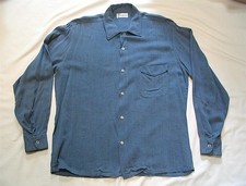 VINTAGE 1950S BRADFIELD BLUE NUBBY RAYON SHIRT PATCH ON ONE ELBOW SZ M 43" CHEST
