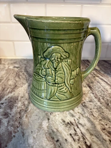 McCoy Buccaneer Stoneware Pitcher Jug Tankard Green Vintage Art Pottery NICE