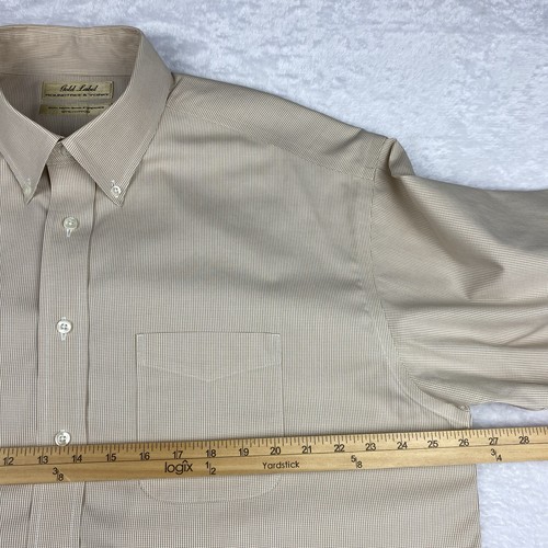 Roundtree & Yorke Gold Label Dress Shirt Mens 17-35 Tan Micro-Check No Iron - Picture 8 of 10