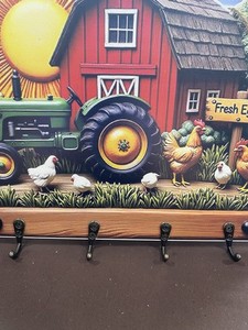 Wooden Farmhouse Style Wall Mounted Key Holder with 4 Hooks for Hanging Keys