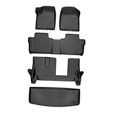 Custom Floor Mats 3 Rows and Cargo Liner Behind 3rd Row Set Black Compatible