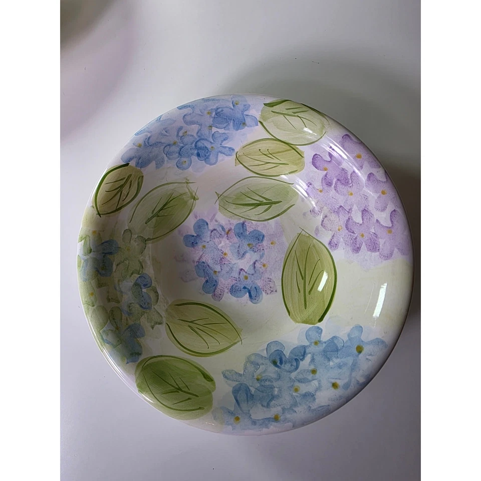 Juego de 2 tazones de sopa de cereal Gibson Elite amarillo azul rojo floral pintado a mano de 8" Foto 3 de 4