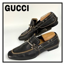 GUCCI Men's Dress Shoes Loafers Leather Black EU39.5/US6 108285c