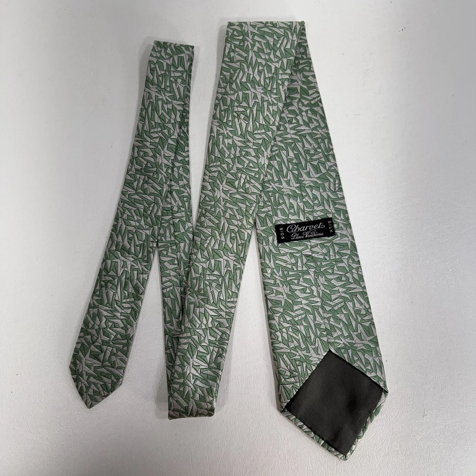 Charvet Place Vendome Green White Geometric Shards Silk Neck Tie Made in France - Image 3 of 4