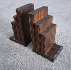 Vintage Mid Century Modern Brutalist Medieval Wood Carved Bookends Rustic Decor