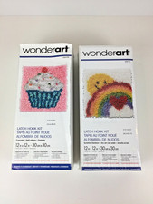 2 Wonderart Latch Hook Kits - Cupcake  Sunshine Rainbow New 12" x 12"