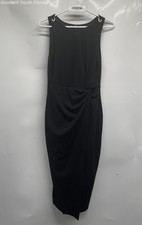 Guess Womens Black Sleeveless Round Neck Gathered Midi Sheath Dress Size S