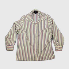 Vintage 70s Rainbow Stripe Polyester Button Up Shirt Multicolor Disco Size 40