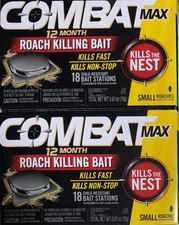 (Lot of 2) Combat MAX ROACH KILLING BAIT STATION 18 Bait Stations Each