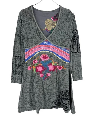 Desigual V-Ausschnitt Grau Kleid Damen Größe L - Bild 1 von 4