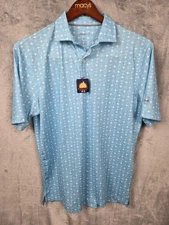 Johnnie O Polo Shirt Mens M Blue Martini Shaker Prep Performance Golf Drinks NWT