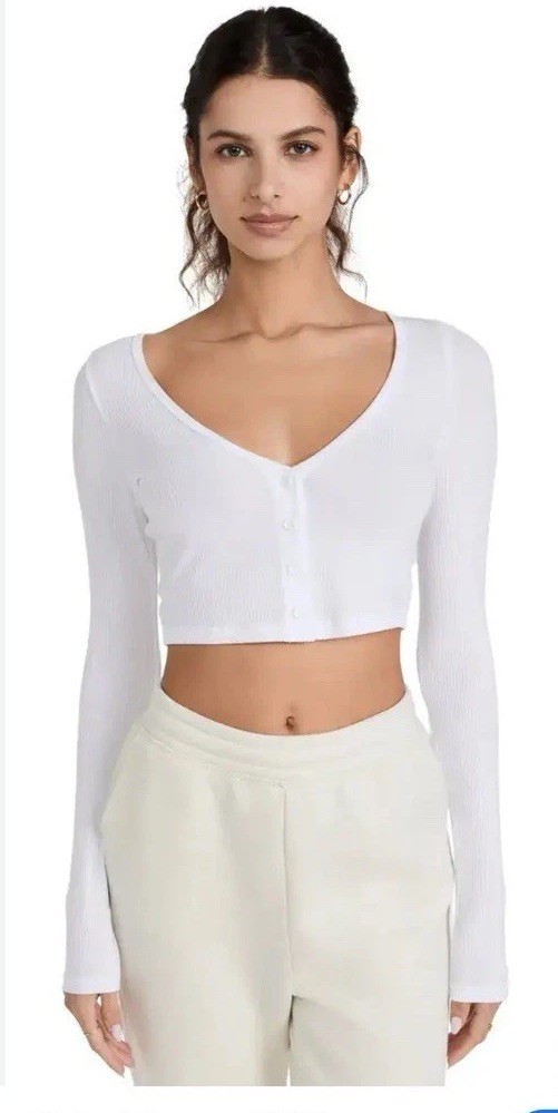 Alo Yoga Ribbed Cropped Whisper Cardigan White S Soft Stretch Alo Yoga Ribbed Cropped Whisper Cardigan White S Soft Stretch