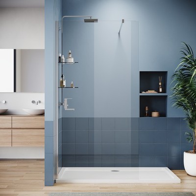SUNNY SHOWER Frameless Walk-in Shower Wall Panel 5/16'' Tempered Shower Glass 