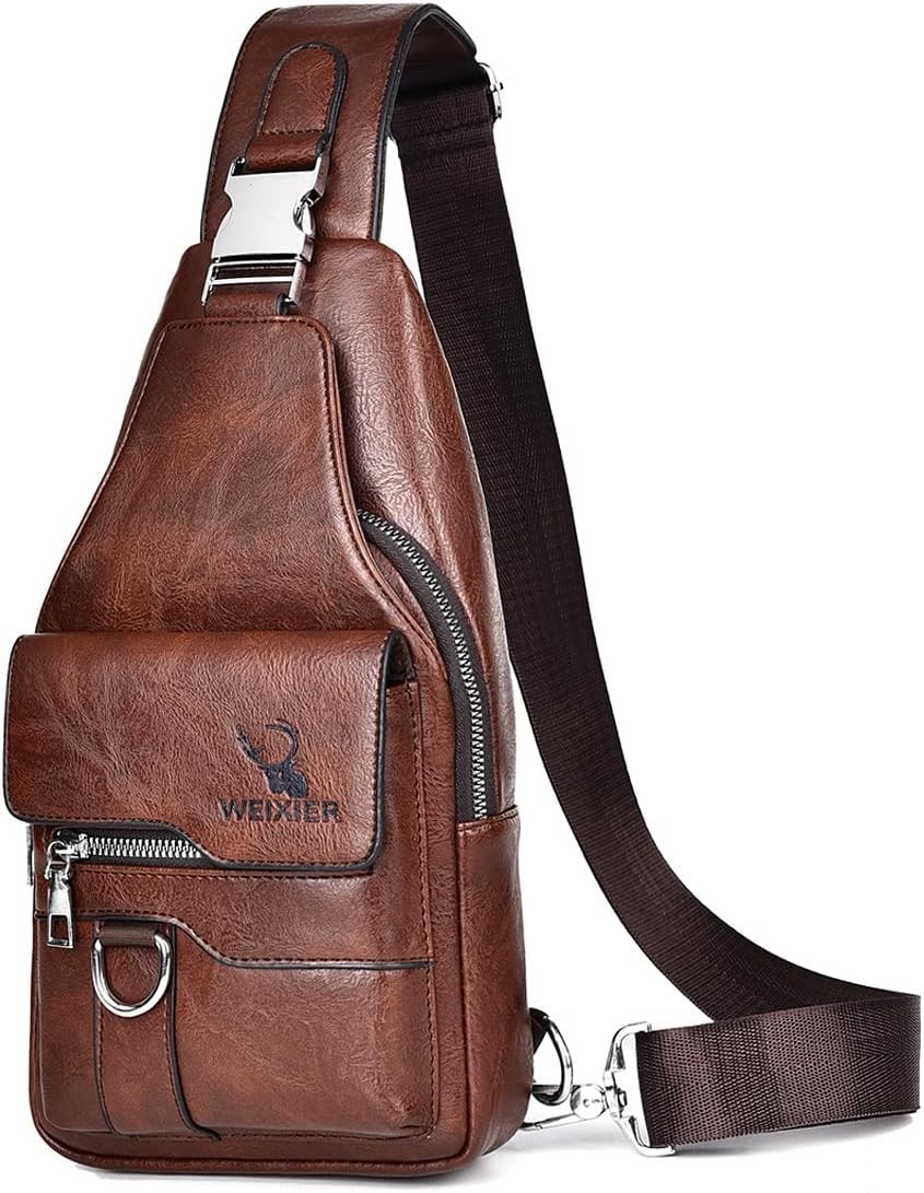 Bolso Hombre de Pecho de Piel Bandolera Cuero Bolsos Bandolera Casual Sling Bag