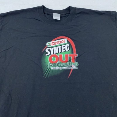 Vintage Castrol Syntec Shirt Mens L/XL Motor Oil Outperforms Graphic Tee Racing