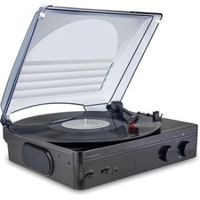 Retro 3-Speed Bluetooth Turntable with Built-In Stereo Speakers RCA Output