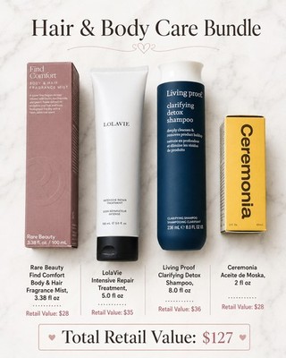 Hair Body Beauty Bundle (4): Rare Beauty + LolaVie + Living Proof + Ceremonia 