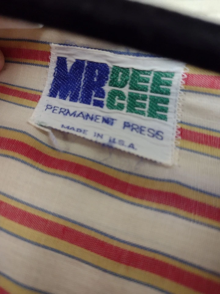 VTG 70s Mr Dee Cee Shirt 15-15.5 M USA Perm Press Stripe Pocket Mod Western - Image 3 of 4