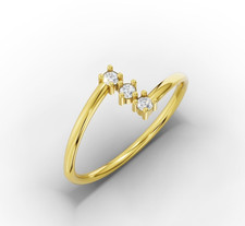 Solid 14K yellow Gold Lab Grown Diamond Three stone Ring 0.09 Ct Round Cut VS1