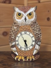 Owl Pendulum Wall Clock Great Horned Owl Hand...