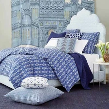 JOHN ROBSHAW DARI KING DUVET COVER 2 STANDARD SHAMS INDIGO BLUE UZBEKISTAN IKAT
