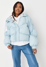 New Missguided Blue Textured Oversized Puffa Jacket Size 18